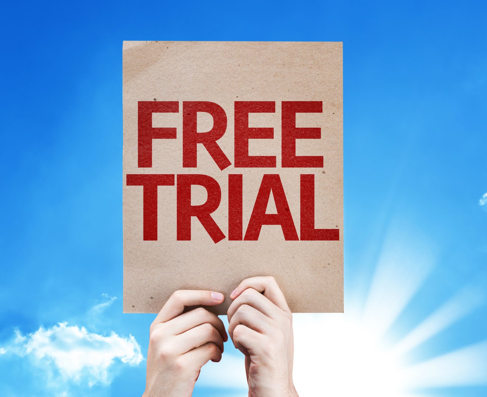 Free trial announcement against blue sky background